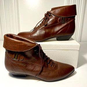 Poppies Brown Lace-Up Booties Size 8